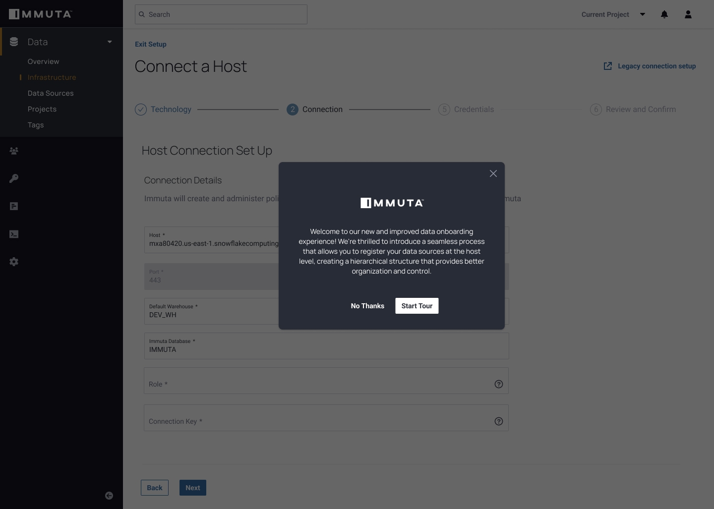 Connect a Host onboarding experience introducing hierarchical data registration