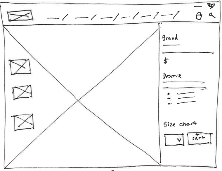 Sketch of a product detail page with size selection and add to bag