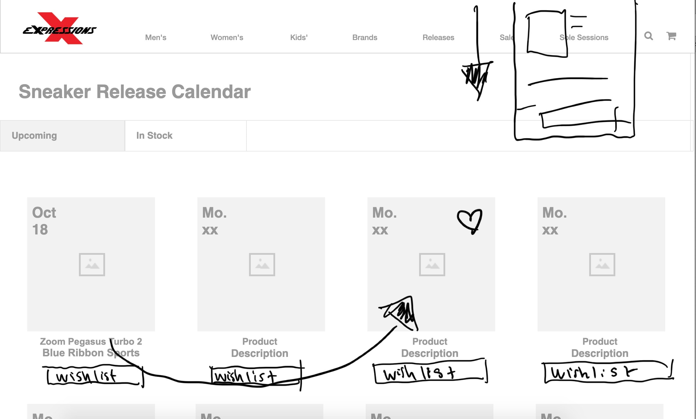 Iteration screen 2 — annotated wireframe from usability testing